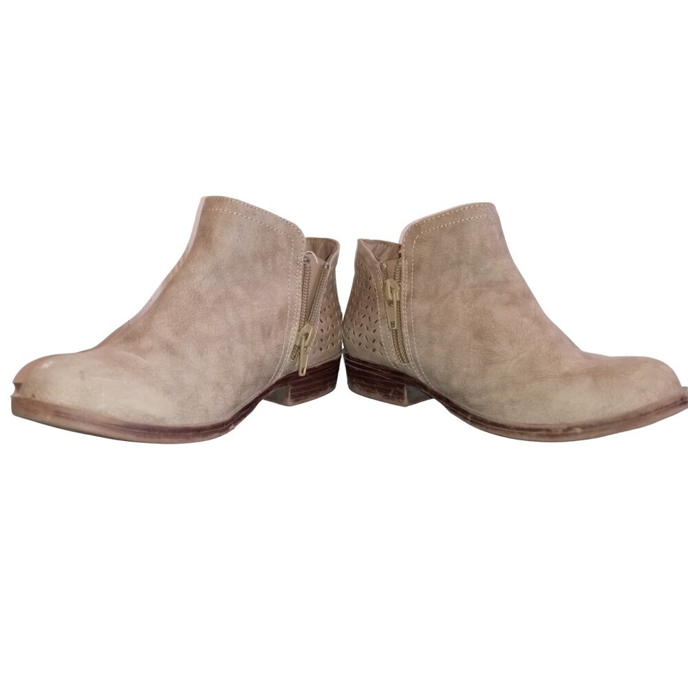 MIA girls suede like light tan punch‎ out back booties